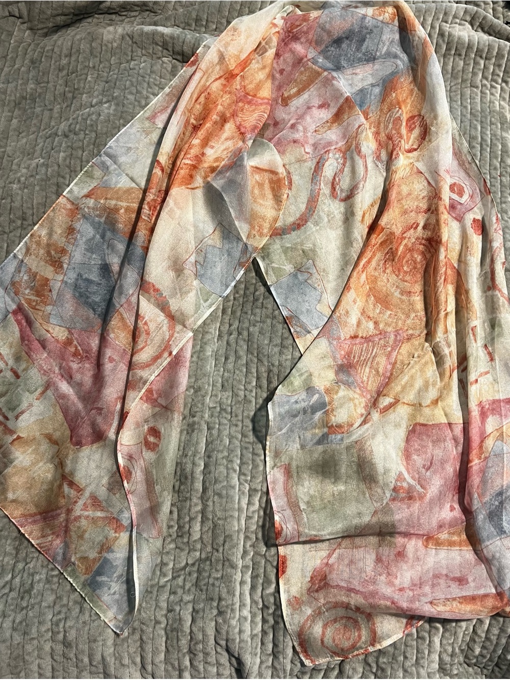 Abstract Watercolor Lightweight Scarf in Multicolor. Vintage. 15x59